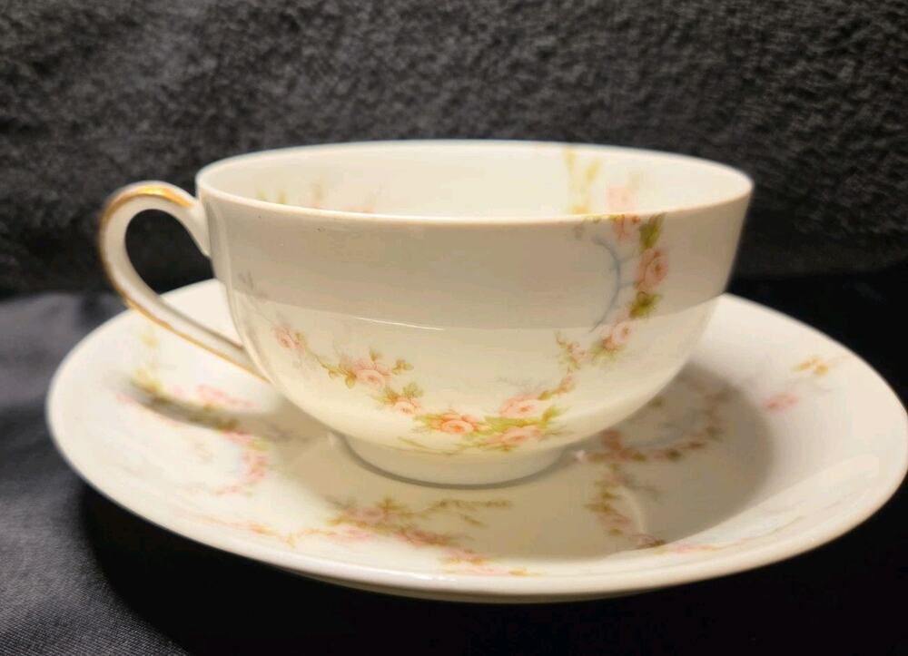 Theodore Haviland Limoges France tea cup and saucer set Floral Design Gold...